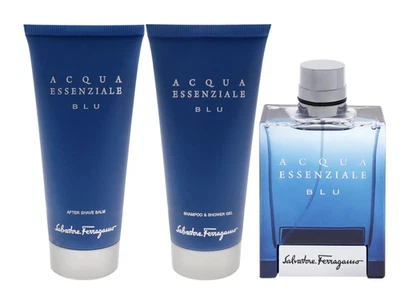 Salvatore Ferragamo Acqua Essenziale BLU Set: 3,4 OZ EDT + Gel de ducha + Aftershave Foto 1 de 2
