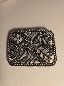 Vintage BROOCH Silver Metal Vine design rectangular bead - Picture 1 of 4