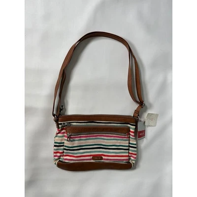 Relic Crossbody Bag Multi Stripe Canvas Leather Trim Adjustable Strap NWT - Image 1 of 4