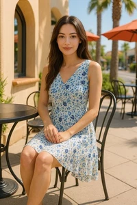 Cottage Boho Floral Print Sleeveless Tiered V-Neck Midi Dress Women's Medium - Picture 1 of 13