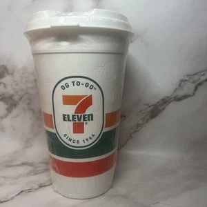 7-Eleven OG To-Go Mehrwegbecher mit Deckel - Weiß Retro Logo - Neu & Versiegelt - Bild 1 von 5