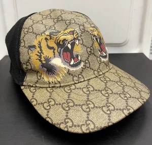 Gucci Beige Tiger Print GG Supreme Canvas & Mesh Baseball Cap Size - M - 58 - Bild 1 von 18
