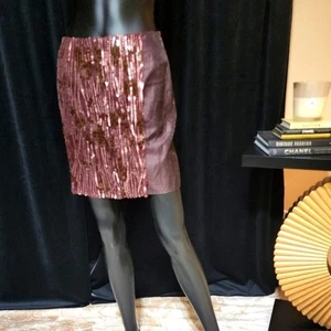TREND LES COPAINS WOMEN’S PENCIL SKIRT Burgundy METALLIC SEQUIN EMBELLISHED - Picture 1 of 6
