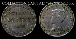 ÎLE de la Réunion RARE 50 Cent. (Bon Pour) 1896 - Picture 1 of 1