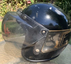 1970s Arthur Fulmer Eagle AF40 DOT Black Motorcycle Helmet Smoke Visor - Picture 1 of 10
