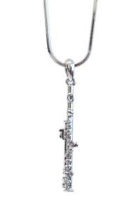 Flute Piccolo Music Necklace Pendant W Austrian Clear Crystals Accent New