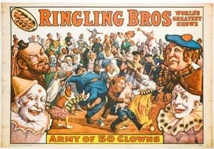 Póster 1960 Ringling Bros. Ejército de 50 payasos - Imagen 1 de 1