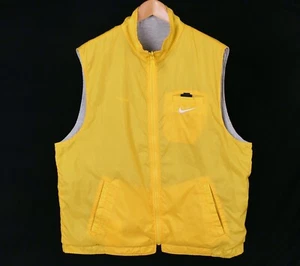VTG Nike Bright Yellow Ripstop Nylon REVERSIBLE Cotton Gray Zip Running Vest L - Picture 1 of 10