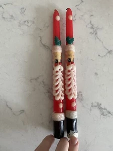 VIntage Santa claus face Red tapered candlesticks MCM Christmas Decor 9” w8 - Picture 1 of 6