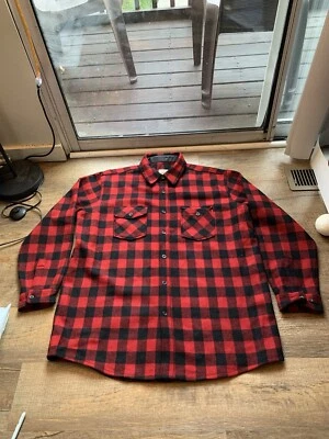 L.L. BEAN Size XL Mens Wool Blend Buffalo Plaid Button Front Sport Shirt Red - Image 1 of 4