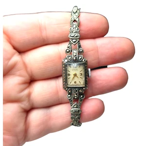 Vntg 1950's Sublima 15 Jewel Swiss Ladies Wrist Watch Silver Marcasite Setting - Picture 1 of 8