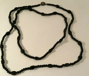 Antike Jet Halskette - Sterling Verschluss 40 Zoll Lang - Bild 1 von 3