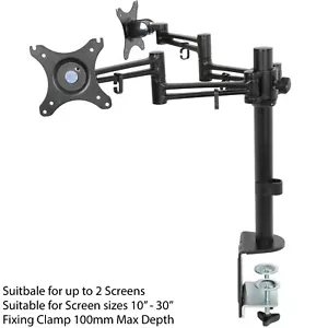 10 30" Double Monitor Desk Bracket Twin Dual Arm Adjustable Height Screen Mount - Picture 1 of 1