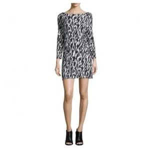 MILLY Women 3/4 Sleeve Graffiti Scribble Print Shift Dress Black White Size 8 - Picture 1 of 7