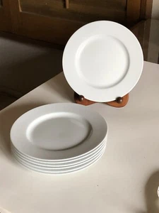 7 CRATE & BARREL CLASSIC WHITE PORCELAIN HALO SALAD PLATES 8” CHINA - Picture 1 of 5