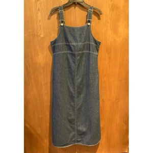 L L Bean Denim Jumper Overall Type Dress Midi Length Women Size 12 Vintage 1990s - Picture 1 of 6
