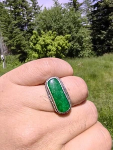 $550 19TH CHINESE ANTIQUES JADE APPLE Supe Green jadeite Vintage Men Ring 10g - Picture 1 of 3