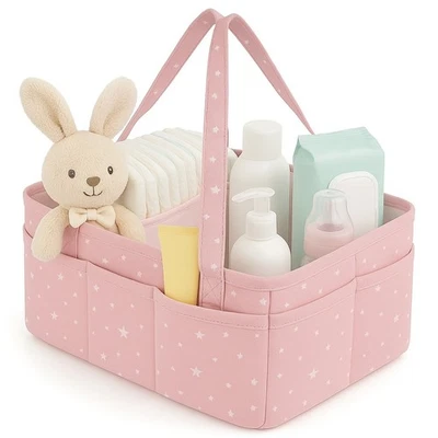 LITTLE FINDS Baby Windel Caddy - Stilvoller Kinderzimmer Organizer & Reisetasche, Windelkorb (rosa)