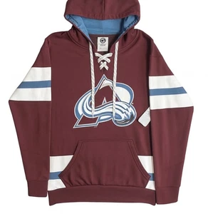 NHL Colorado Avalanche Mens Long Sleeve Hooded Sweatshirt W/ Lace Size Small NWT - Picture 1 of 11