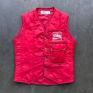 Vintage 70s Coca Cola Uniform Vest Red Nylon Snap Up Size 40 Medium - Picture 1 of 6