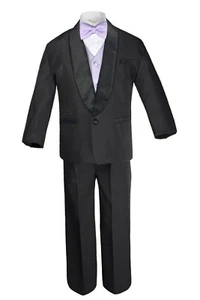7pcs Boy Satin Shawl Lapel Suits Tuxedo choose color Vest Sets Outfits S-8 - Picture 1 of 50