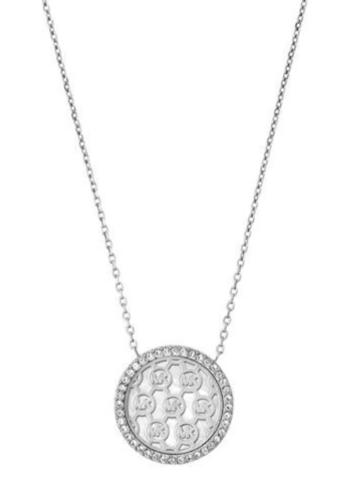Michael Kors Necklace Silver Chain Monogram Disc MOP Mkj5371 Mkj5371040