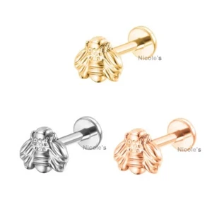 18g 16g Surgical Steel Cute Bee Labret Tragus Lip Monroe Ear Cartilage Piercing - Picture 1 of 3