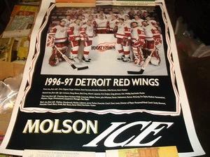 Vintage HOCKEY Poster DETROIT RED WINGS 1996-97 Team Photo/Names Listed/MOLSON - Picture 1 of 3