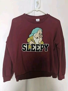 Disney Sleepy Dwarf Sweatshirt Puffy Embroidery Small Burgundy Women's - Picture 1 of 8