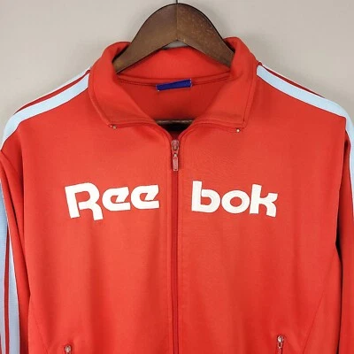 Chaqueta deportiva Reebok vintage para hombre roja mediana cremallera completa logotipo deletreado retro años 90 Y2K Foto 1 de 4