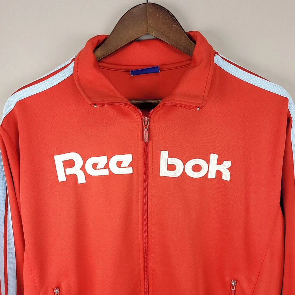 Vintage Reebok Track Jacket Men Medium Red Full Zip Logo Spell Out Retro Y2K 90s - Image 1 of 4