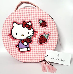 Neu mit Etikett Vera Bradley X Hello Kitty 2023 runde Kosmetikhülle Gingham recycelte Baumwolle - Bild 1 von 11