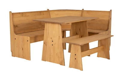 Juego de comedor Farmhouse Breakfast Nook - Mesa esquinera de madera natural con banco de almacenamiento Foto 1 de 4