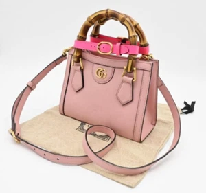 Authentic GUCCI Bamboo Diana Mini 2 Way Tote Shoulder Bag Pink Leather 655661 - Picture 1 of 17