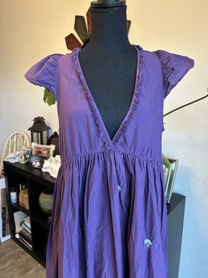 Benetton фиолетовый цветочный макси платье вышитые цветы размер средний хлопок - Изображение 1 из 4