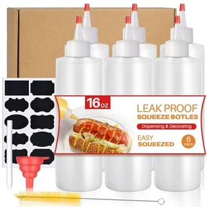 Squeeze Bottles, 16oz Plastic Condiment Squeeze Bottles with Labels & Funnels... - Picture 1 of 7