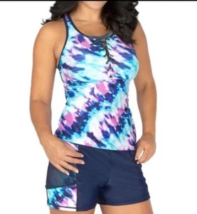 Free Country Womens Aquatopia Navy Tie Dye Two Piece Tankini Sz Small Free Ship - Picture 1 of 5
