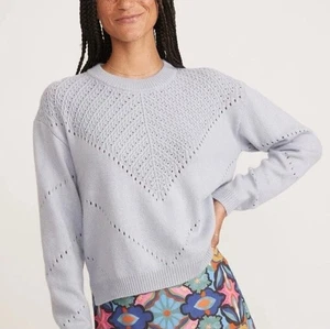 Marine Lagenlook Olivia Pullover Rundhals Relaxed Fit hellgrau meliert Größe Small - Bild 1 von 7