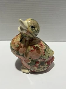 Statuina anatra vintage porcellana floreale stampa rosa découpage cottage chic - Foto 1 di 7