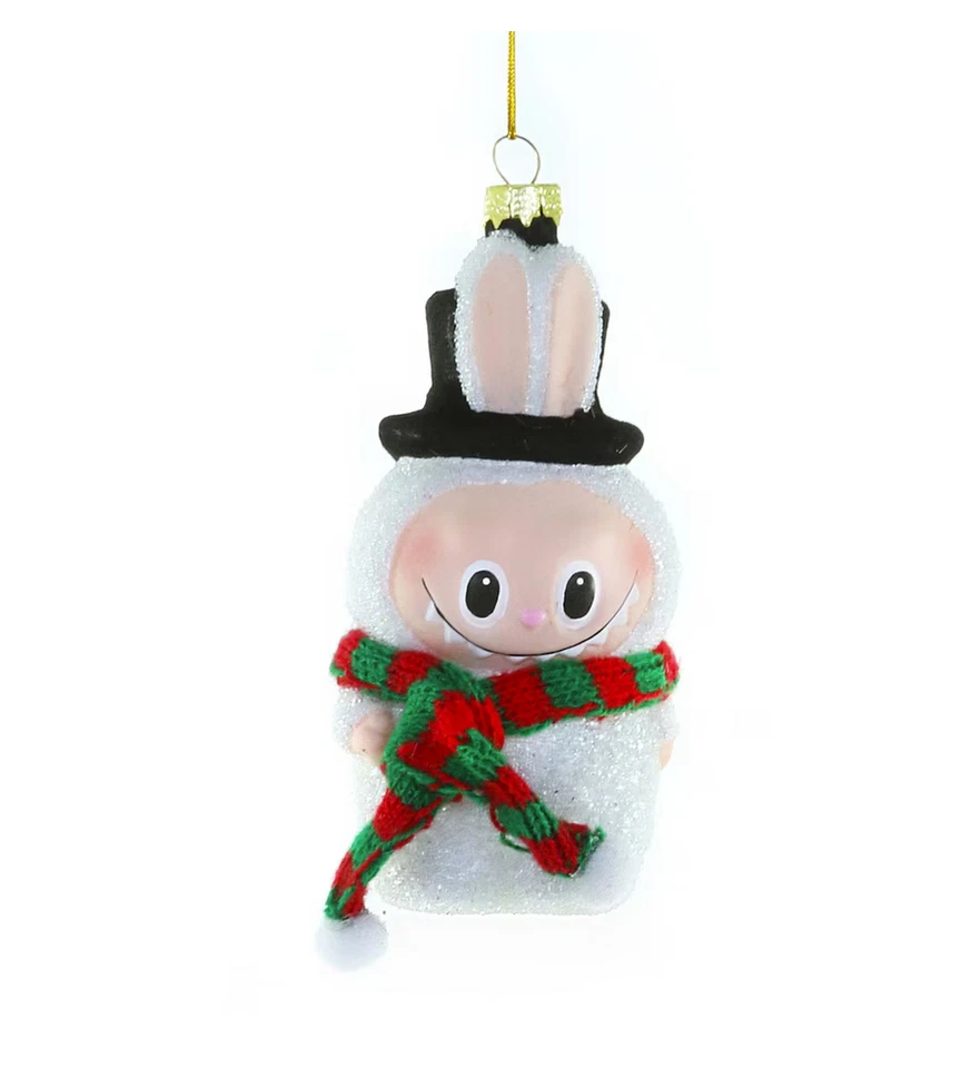 CODY FOSTER Fuzzy Monster Labubu Face Snowman Glass Christmas Ornament New 2025 GL2078