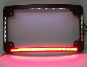 Quad LED Curved Motorcycle License Plate Frame - Black w/ Taillight & Turns - Bild 1 von 7