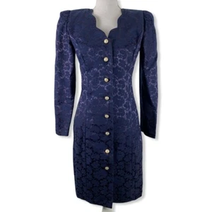 Vintage Kleid All That Jazz Blumen Brokat lila blau Schulterpolster Größe 5/6 - Bild 1 von 10