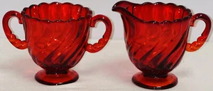 Fostoria COLONY VIKING MAYPOLE RED FOOTED CREAMER & SUGAR - Picture 1 of 2