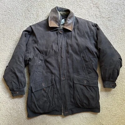 Rainforest Jacket Mens Large Vtg Full Zip Down Fill Spread Leather Collar Pocket - Image 1 of 4