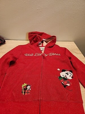 Chaqueta WDW Logo Minnie Mouse Parques Disney Niñas Rojo Brillante Con Capucha Cremallera Completa Talla M Foto 1 de 4