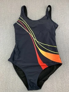 Retro Style Strappy Back One Piece Swimsuit Womens size Medium Black Red Orange - Picture 1 of 14