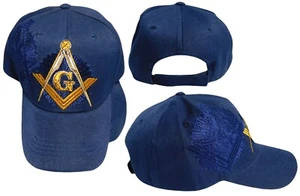Mason Masonic Navy Blue W/ Navy Blue Shadow Emblem Acrylic Embroidered Cap Hat - Picture 1 of 6