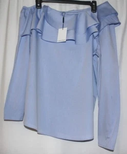 Calvin Klein Women's Off-One-Shoulder Blouse Top Sizes XS-XL White and Baby Blue - Picture 1 of 14