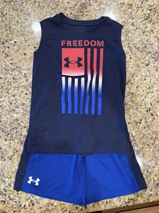 Under Armour Boys Youth Size 7 Outfit Set Blue Black Logo - Picture 1 of 8