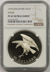 1974 Singapore Hawk Silver $10 NGC PF 67 Ultra Cameo - Picture 1 of 4